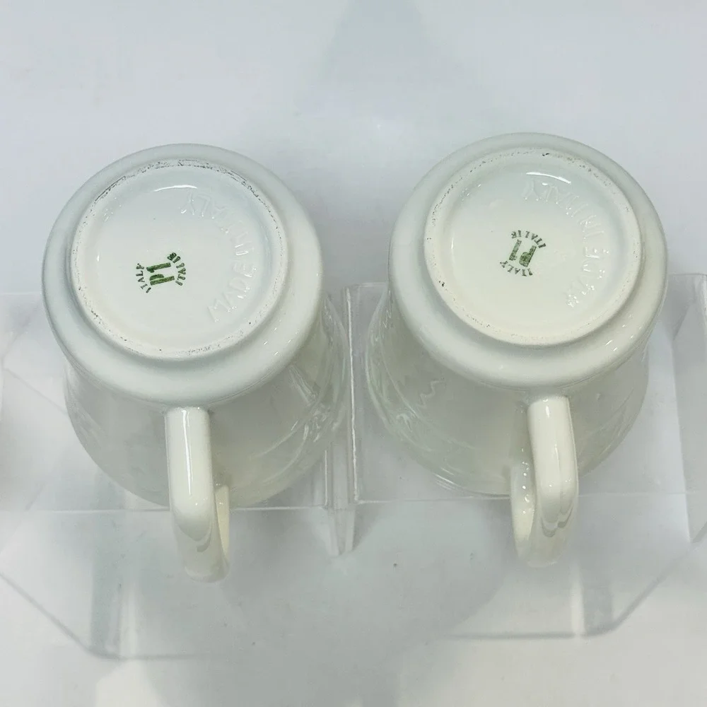 (2)‎ Pier 1 Coffee Cup Mug Set Made in Italy White w Raised Arches Relief